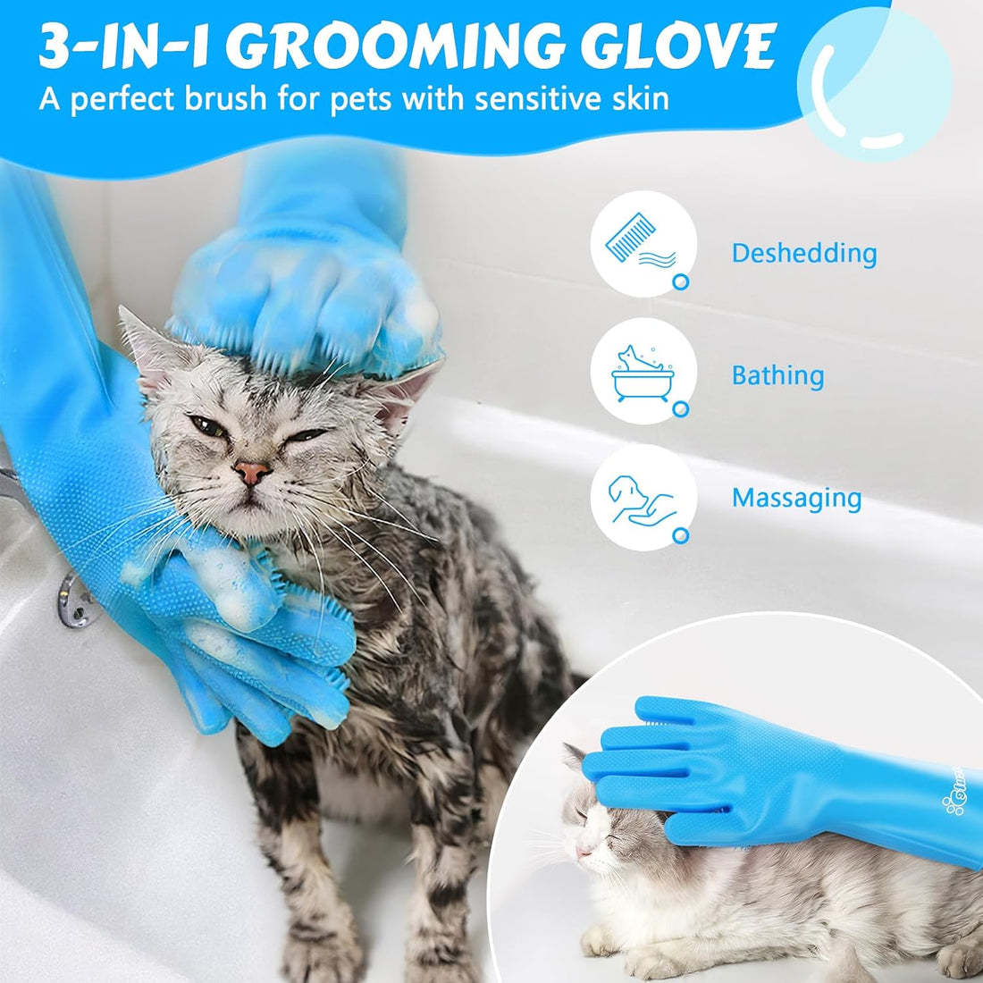 Pecute Pet Grooming Gloves – Heat Resistant Silicone Gloves with High-Density Teeth,