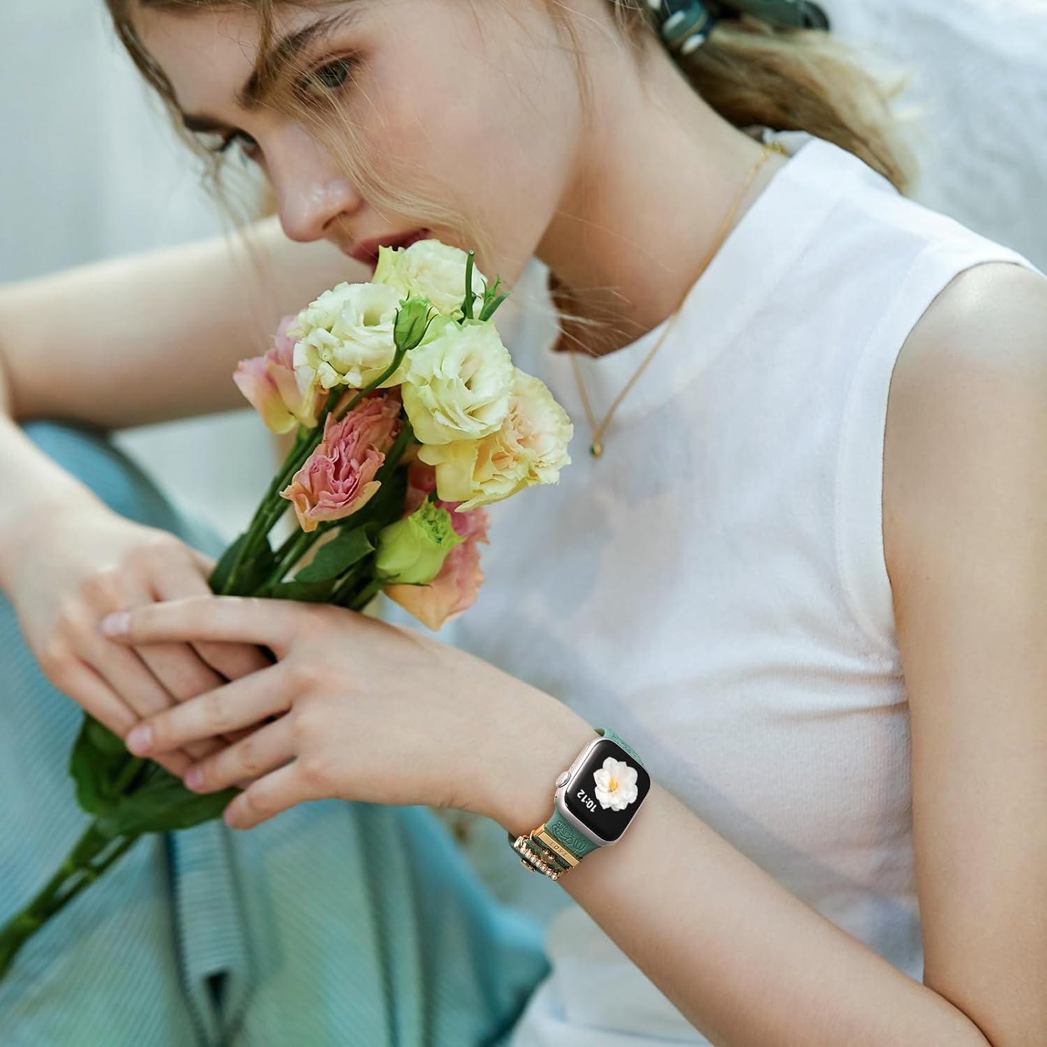Flower Engraved Silicone Band with Decorative Charms – Compatible