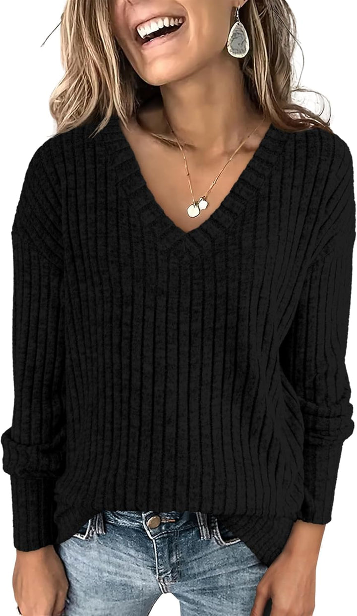Women’s V Neck Long Sleeve Loose Fit Lightweight Fall Tops