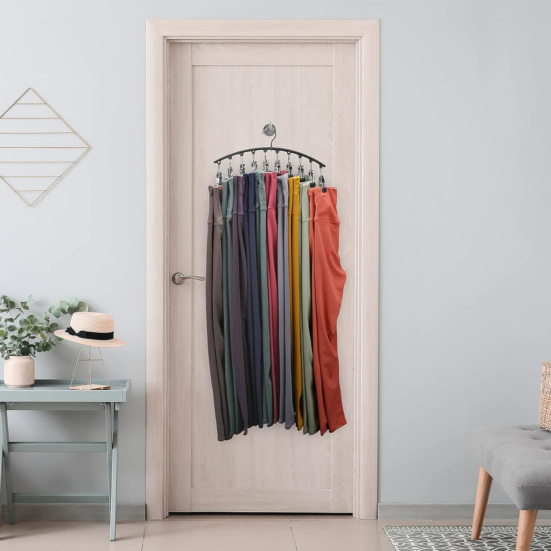 Legging Organizer for Closet – 2-Pack Metal Hangers with 10 Rubber-Coated