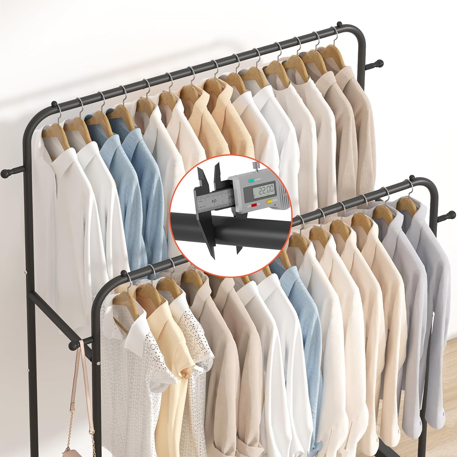 Double Hanging Garment Rack with Wheels – Heavy-Duty Clothing Organizer