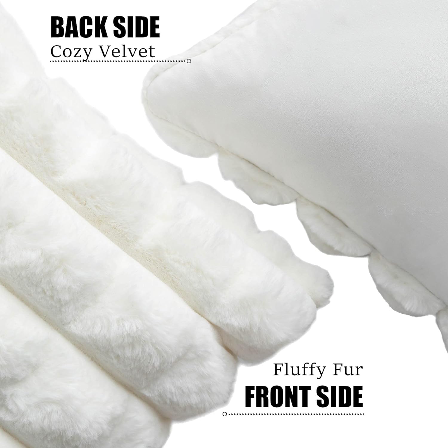 Cream White Faux Fur Cozy Soft Plaid Decorative Throw Pillow Covers