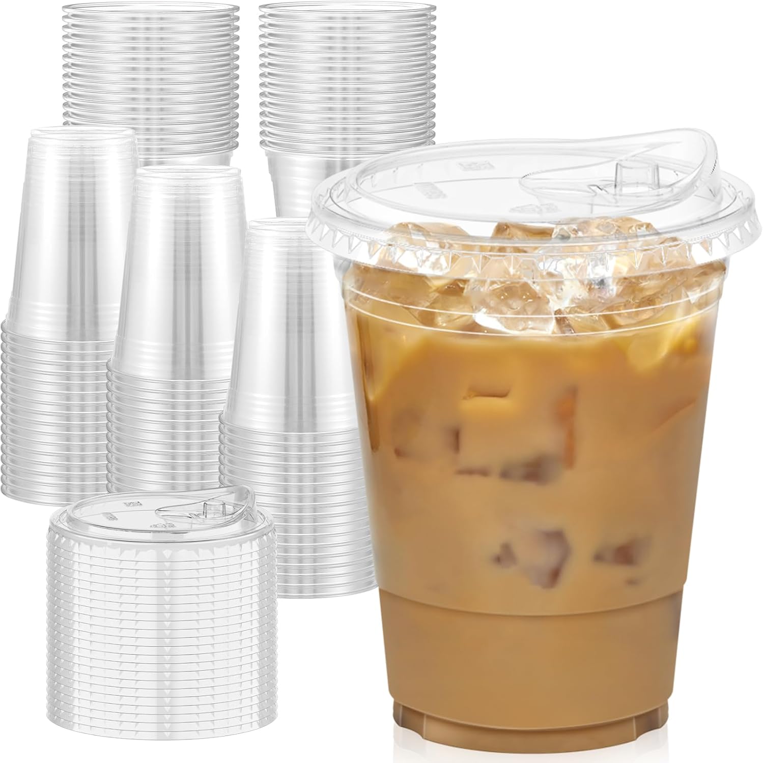 100 Pack 16 oz Clear Plastic Cups with Lids – Disposable Cold Drink Cups