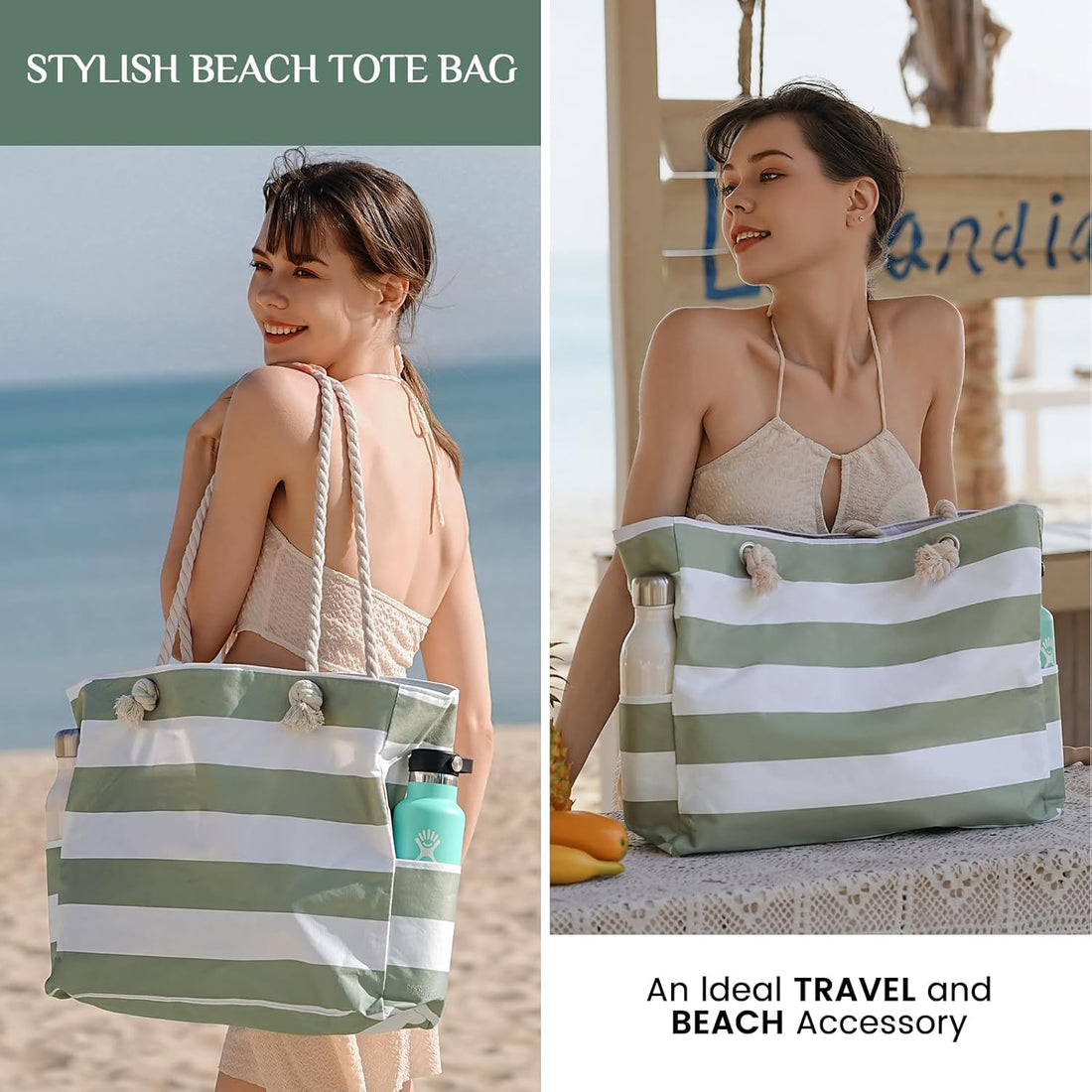 Large Beach Bag for Women – Waterproof, Sandproof Tote with Zipper