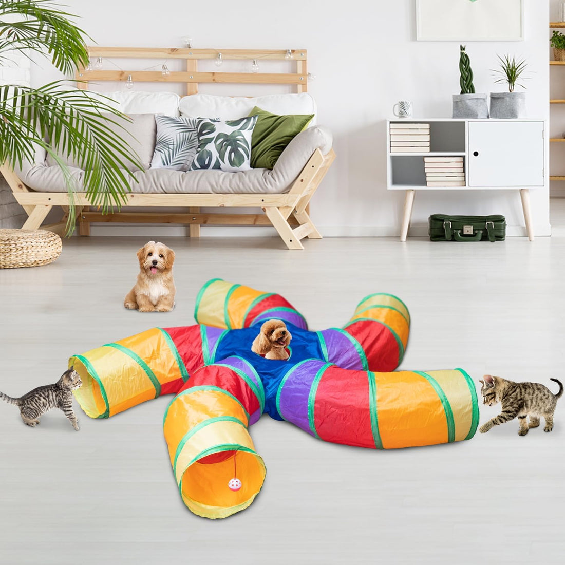 Depets Cat Tunnel for Indoor Cats – 5-Way S-Shaped Play Tunnel