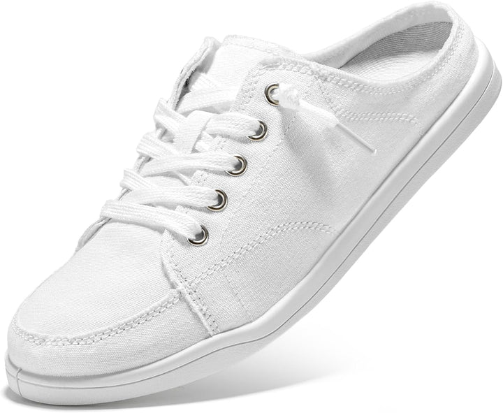 Women’s White Slip-On Canvas Sneakers – Lightweight Memory Foam Mules
