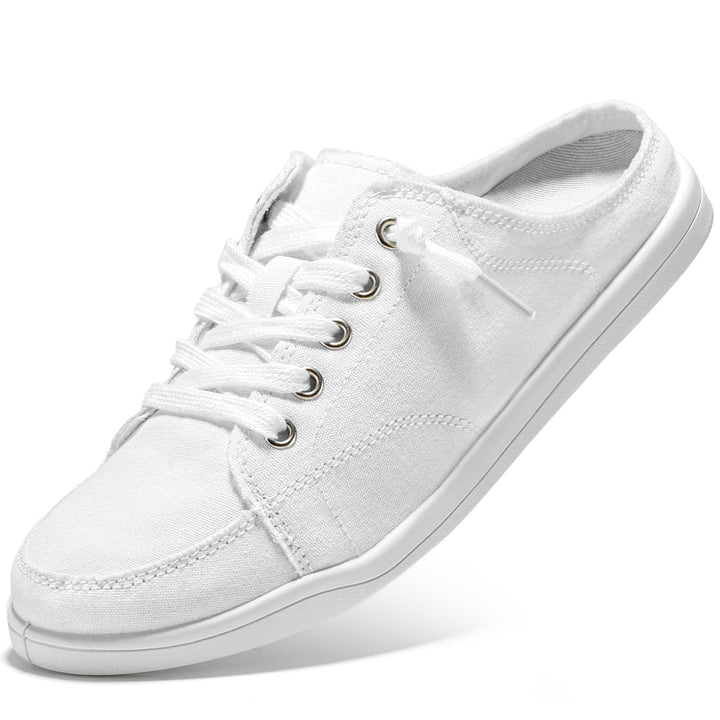 Women’s White Slip-On Canvas Sneakers – Lightweight Memory Foam Mules