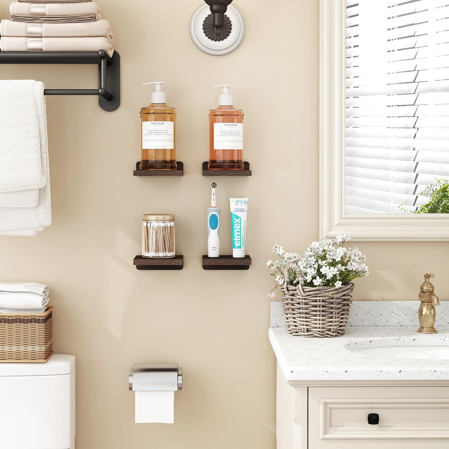 Fixwal Small Floating Shelves, 5x5 Inches Set of 4 – Rustic Wood