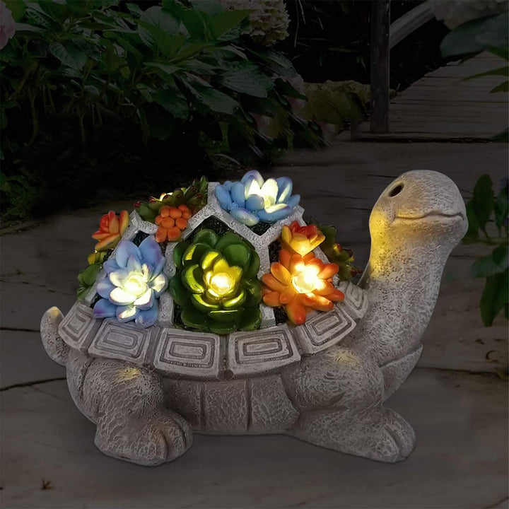 Solar Turtle Garden Statue with Succulent 7 LED Lights – Outdoor