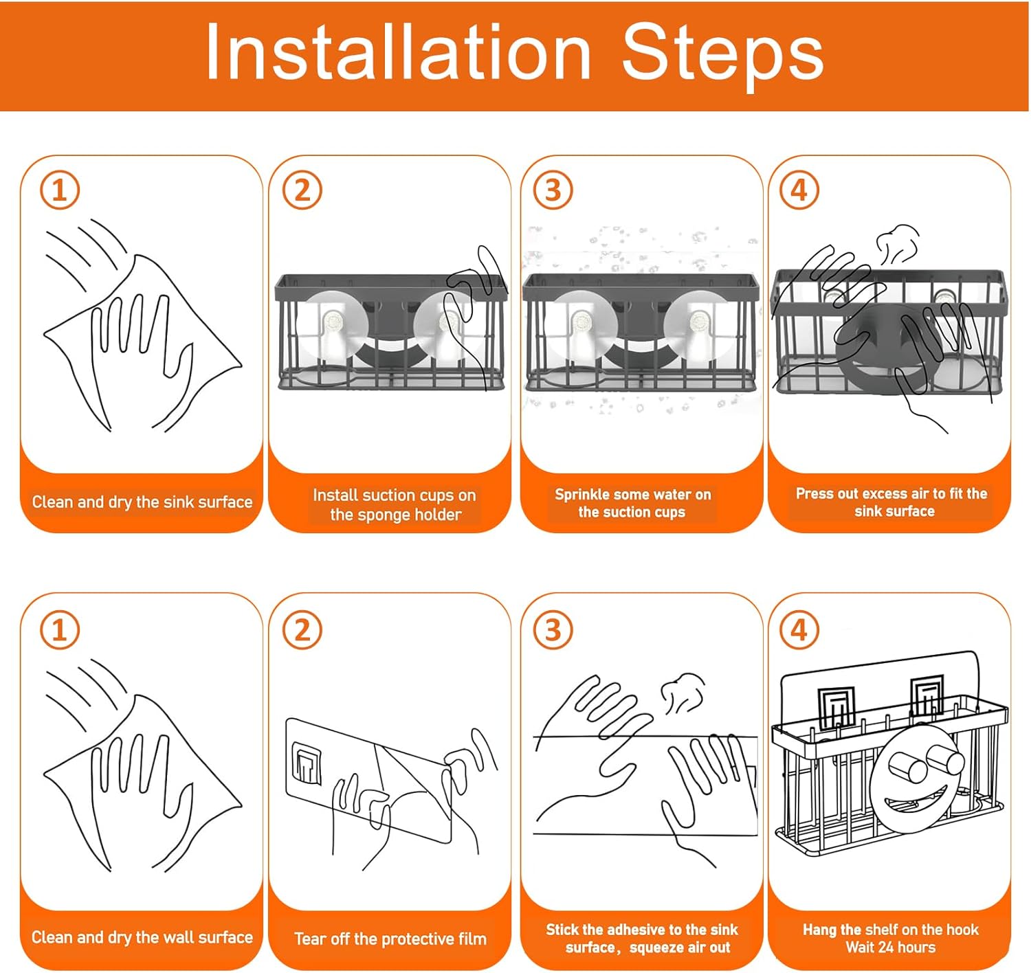 Sponge Holder Smiley Face – Kitchen Sink Caddy with 2 Suction Cups