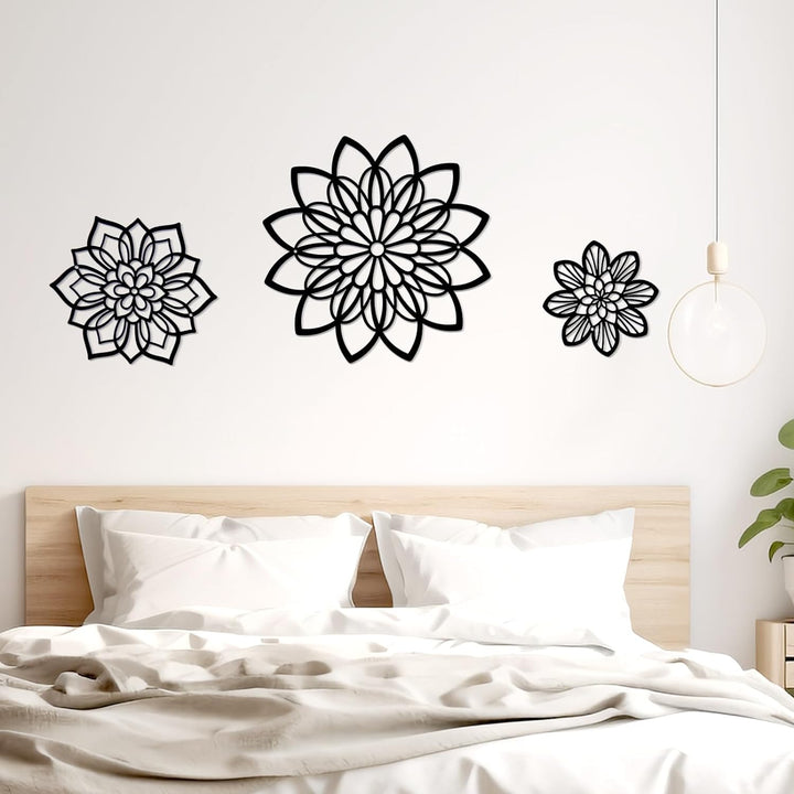 3 Pieces Metal Flowers Wall Decor, Black Wall Decor, Flower Art Wall