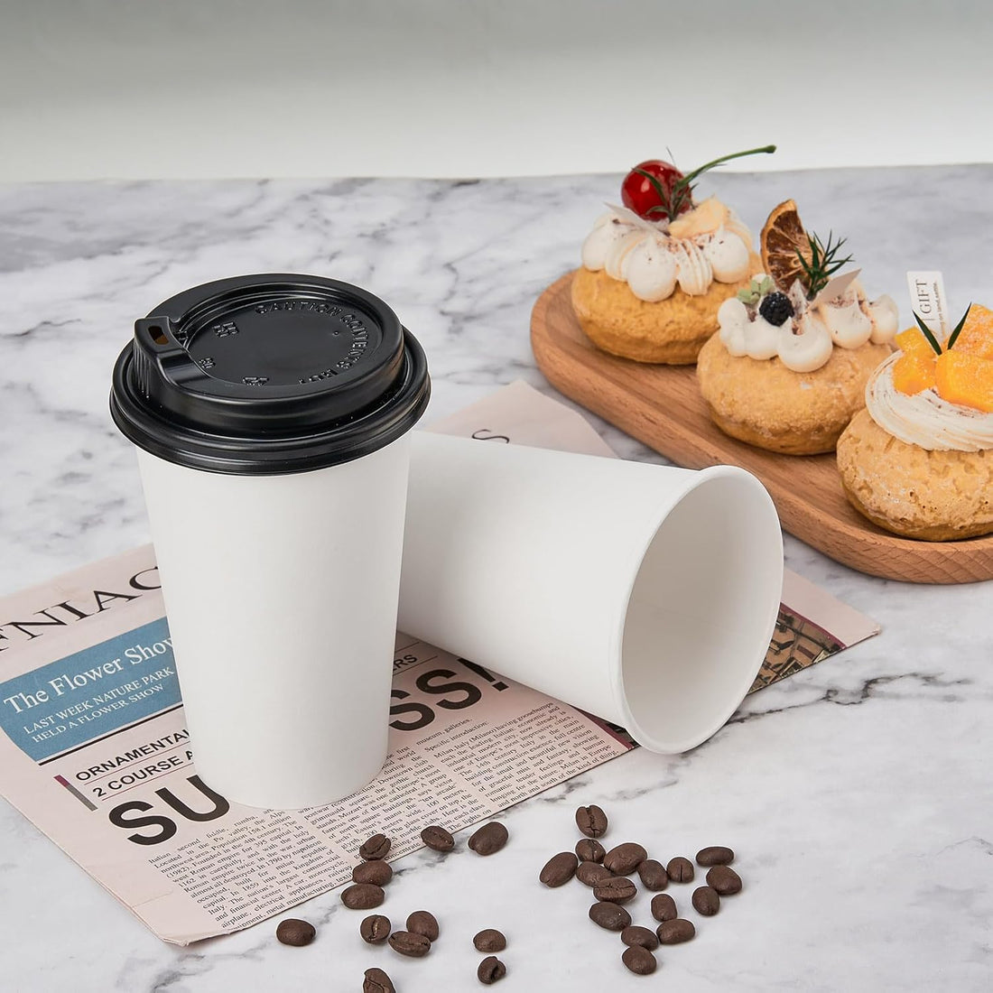 Disposable Paper Coffee Cups with Lids – 100 Pack Leak-Proof Hot Cups