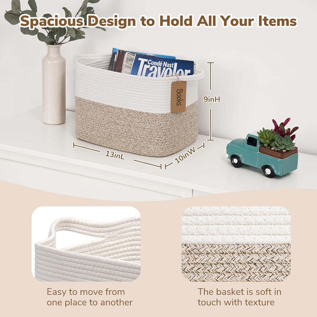 Woven Storage Basket, Cotton Rope Basket for Dog Toys, Books, Stylish Gift Basket