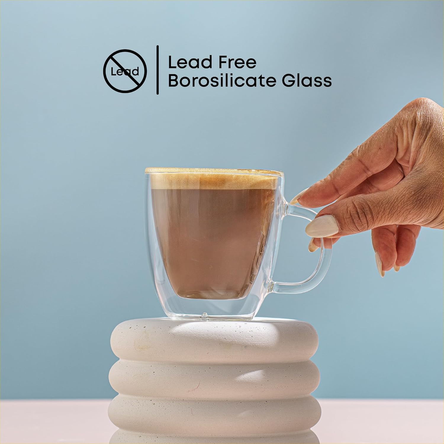 Savor Double Wall Insulated Glasses Espresso Mugs (Set of 2) - 5.4-Ounces