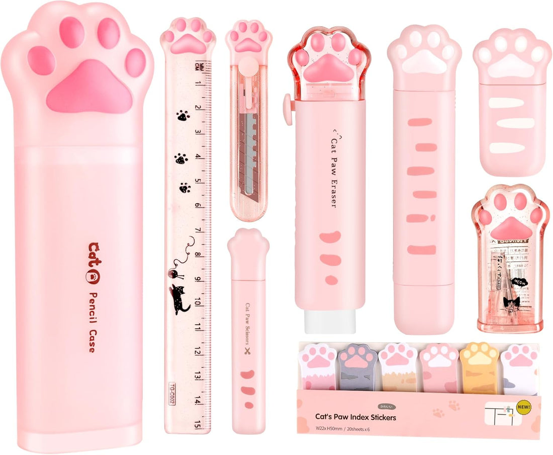 Kawaii Pink Cat Claw Stationery Set – Cute School Supplies Box