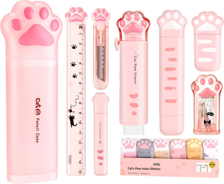 Kawaii Pink Cat Claw Stationery Set – Cute School Supplies Box