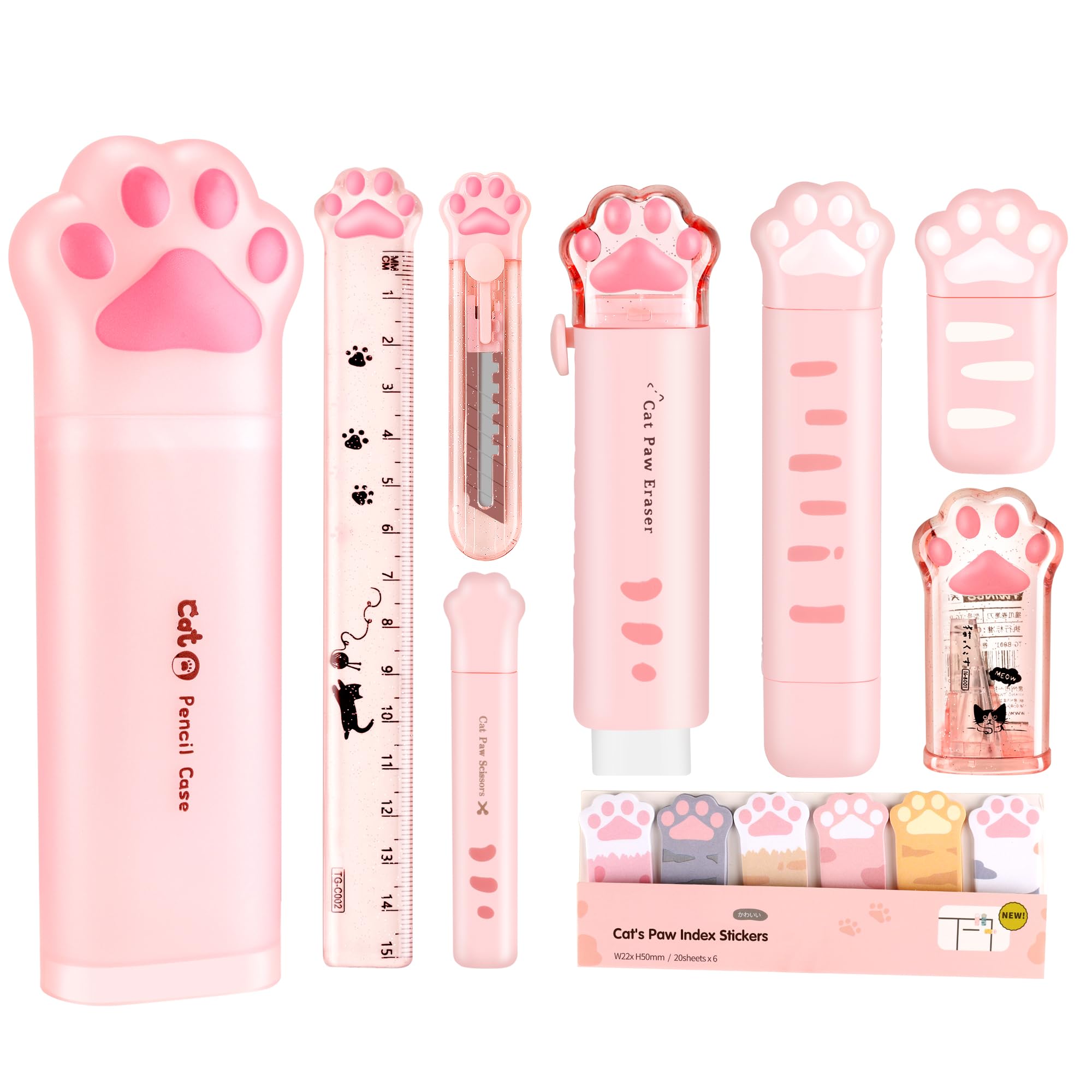 Kawaii Pink Cat Claw Stationery Set – Cute School Supplies Box