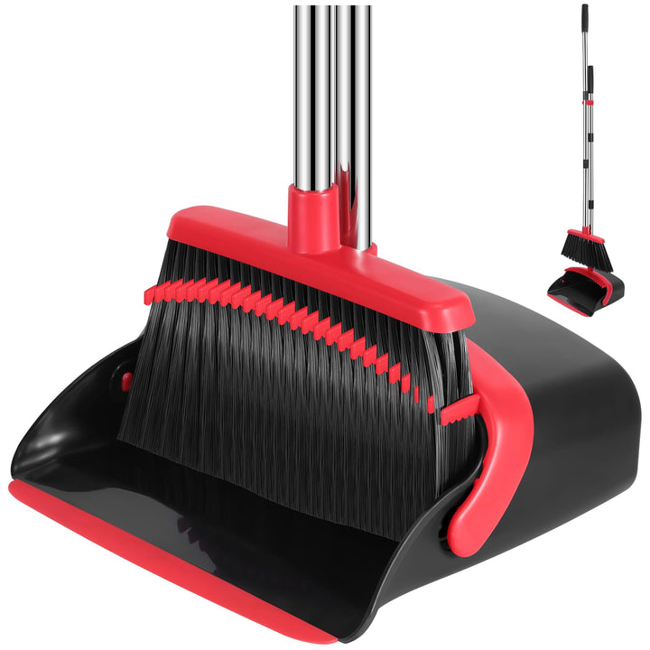 Broom and Dustpan Set – 52" Long Handle Broom with Upright Dustpan