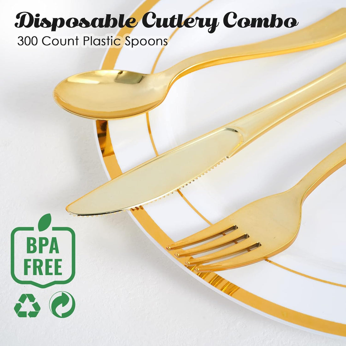 300-Pack 6.8" Gold Disposable Plastic Spoons – Heavy Duty & Elegant Cutlery