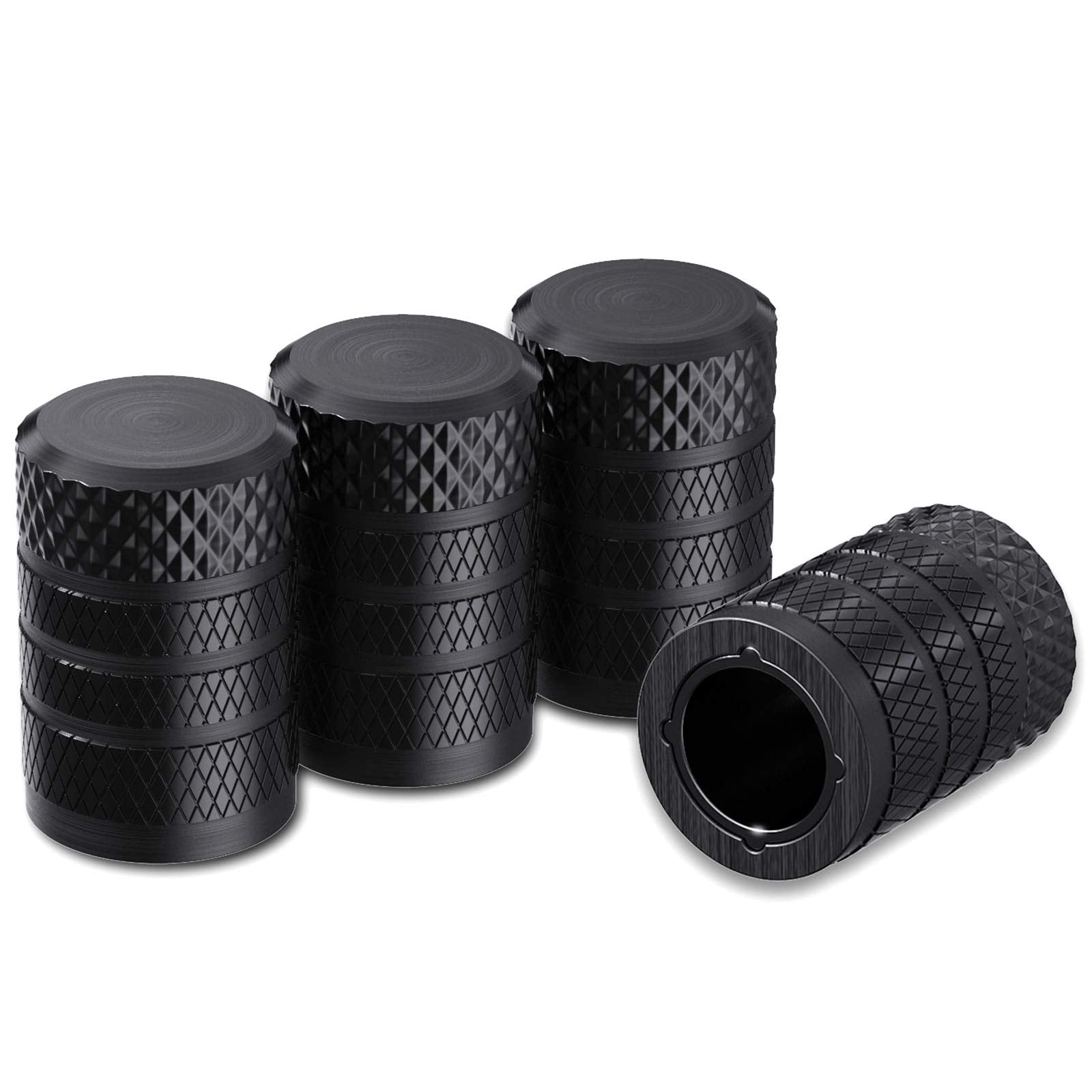 Tire Valve Stem Caps – 4 Pack Anodized Aluminum Universal Valve Covers (Black)