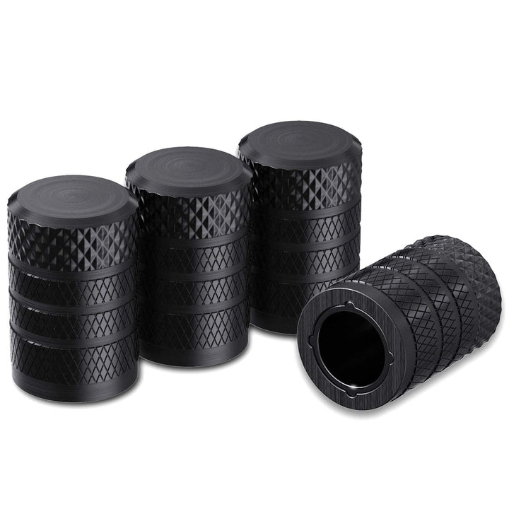 Tire Valve Stem Caps – 4 Pack Anodized Aluminum Universal Valve Covers (Black)