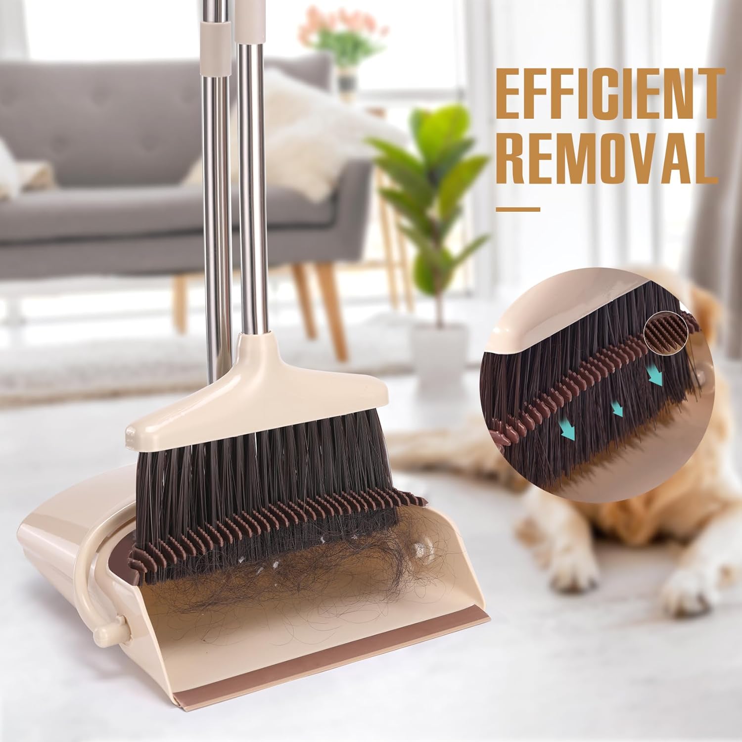 Broom and Dustpan Set with Long Handle – Lightweight Stainless Steel Poles