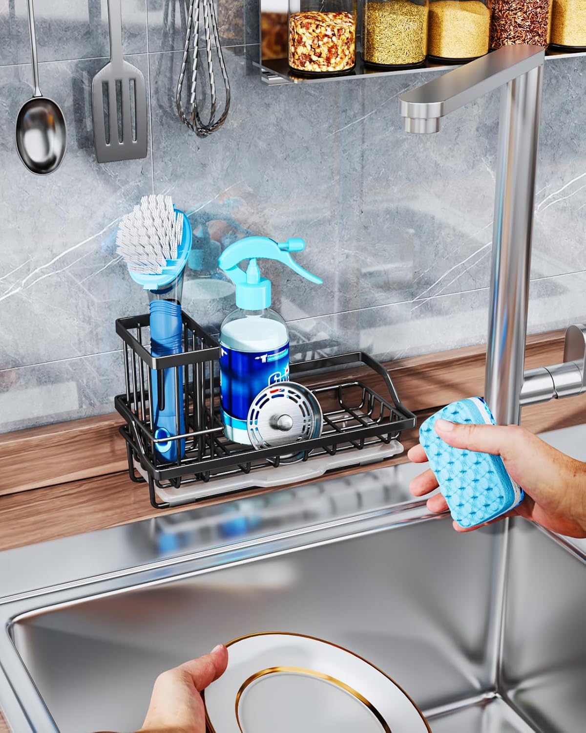 Consumest Sponge Holder for Kitchen Sink – Kitchen Caddy Organizer