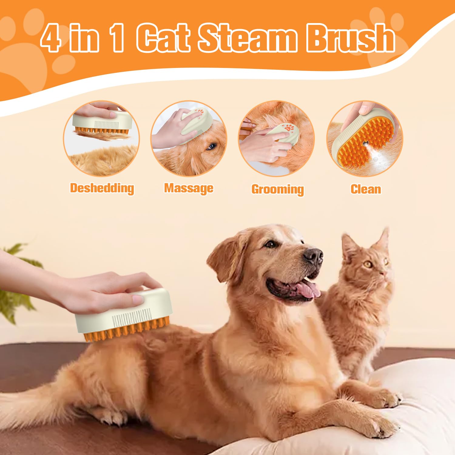 Steam Brush for Dogs & Cats – 3-in-1 Steamy Pet Brush for Shedding,