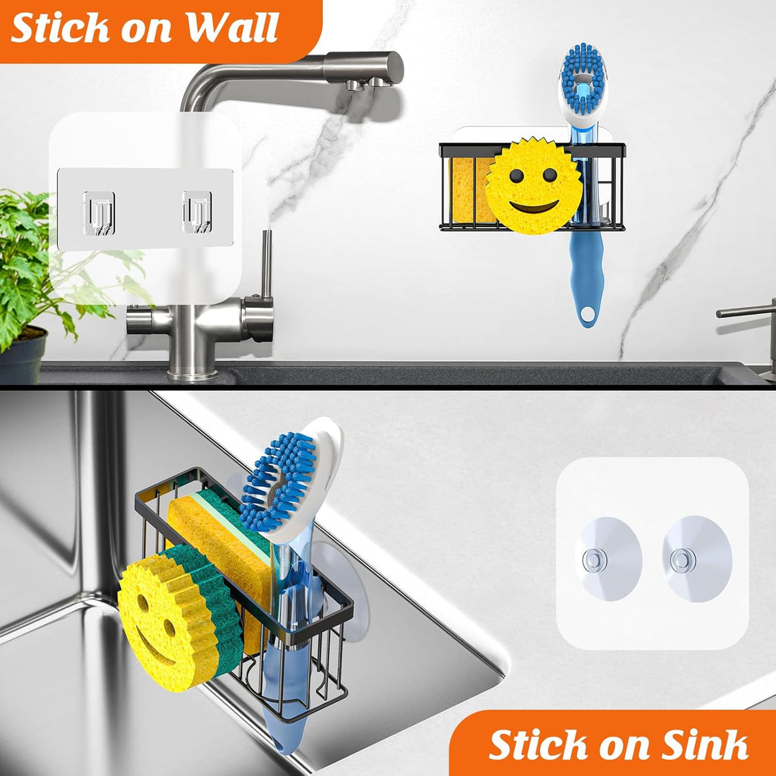 Sponge Holder Smiley Face – Kitchen Sink Caddy with 2 Suction Cups