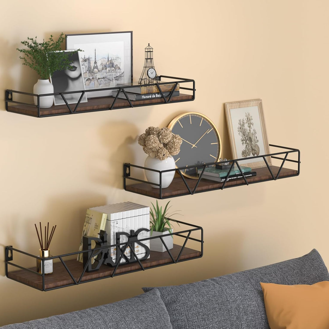 Floating Shelves Set of 3, Home Wood Wall Shelf, Farmhouse Shelf for Bedroom