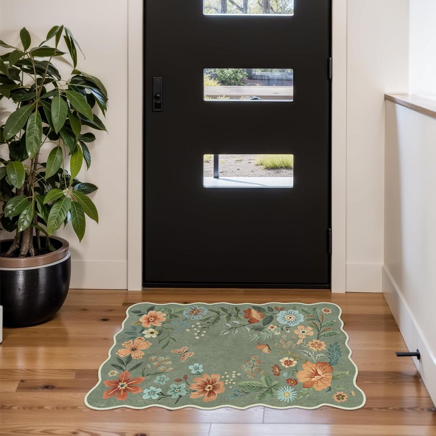 Floral 2x3 Green Rug – Washable Ultra-Thin Non-Slip Kitchen