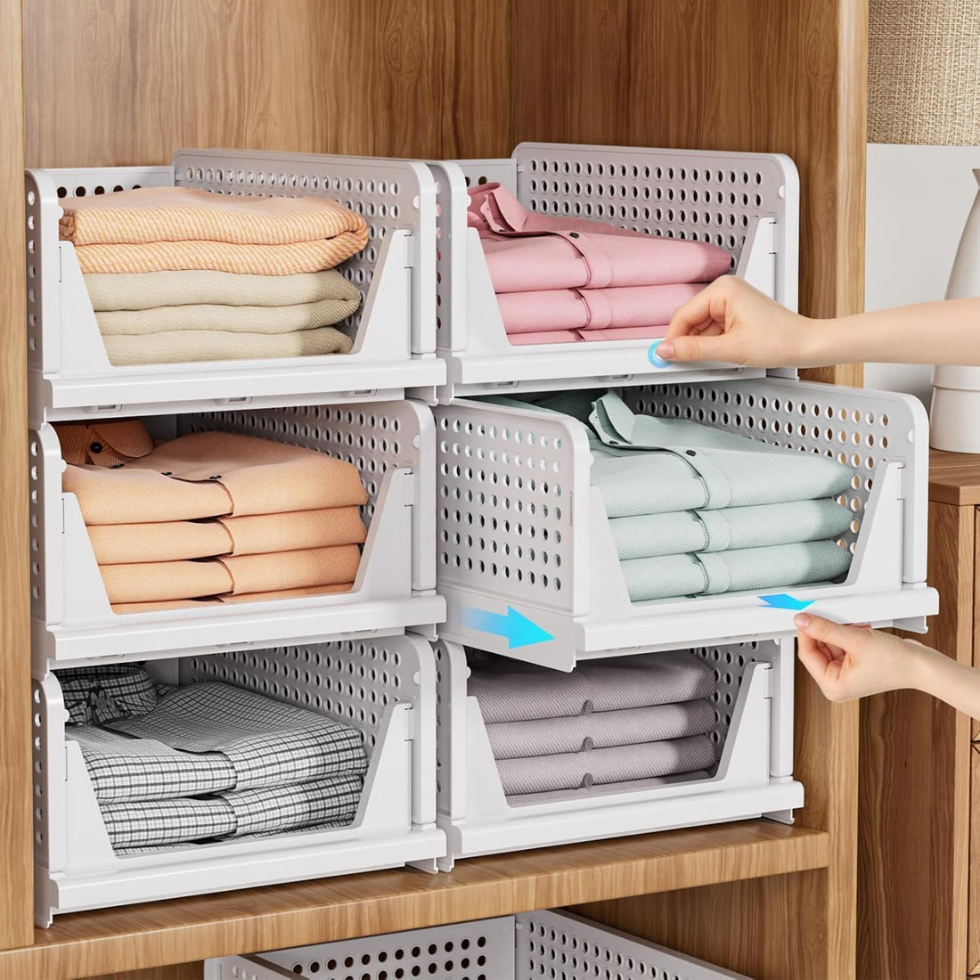 5-Pack Stackable Closet Storage Baskets – Foldable Storage Organizer