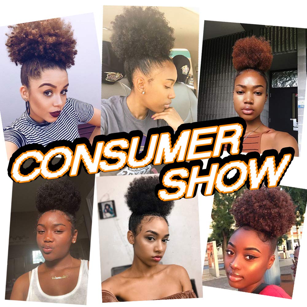 Yinmei Baibian Afro Puff Drawstring Ponytail – Kinky Curly Bun Hair Synthetic Short Extensions, Updo Hairpieces for Black Women & Girls (1B)