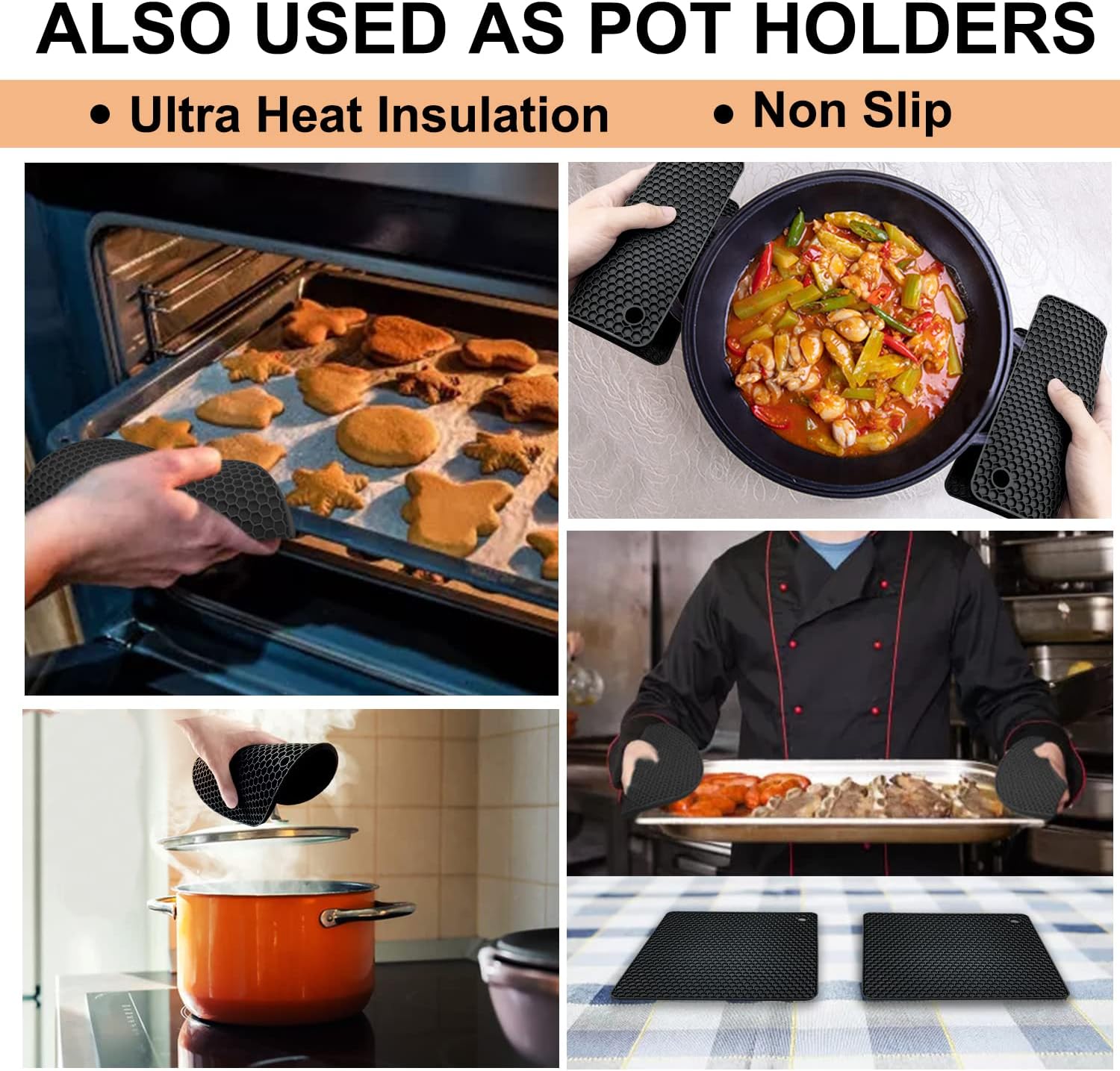 Silicone Trivet Mats – 4 Heat-Resistant Pot Holders Non-Slip Hot