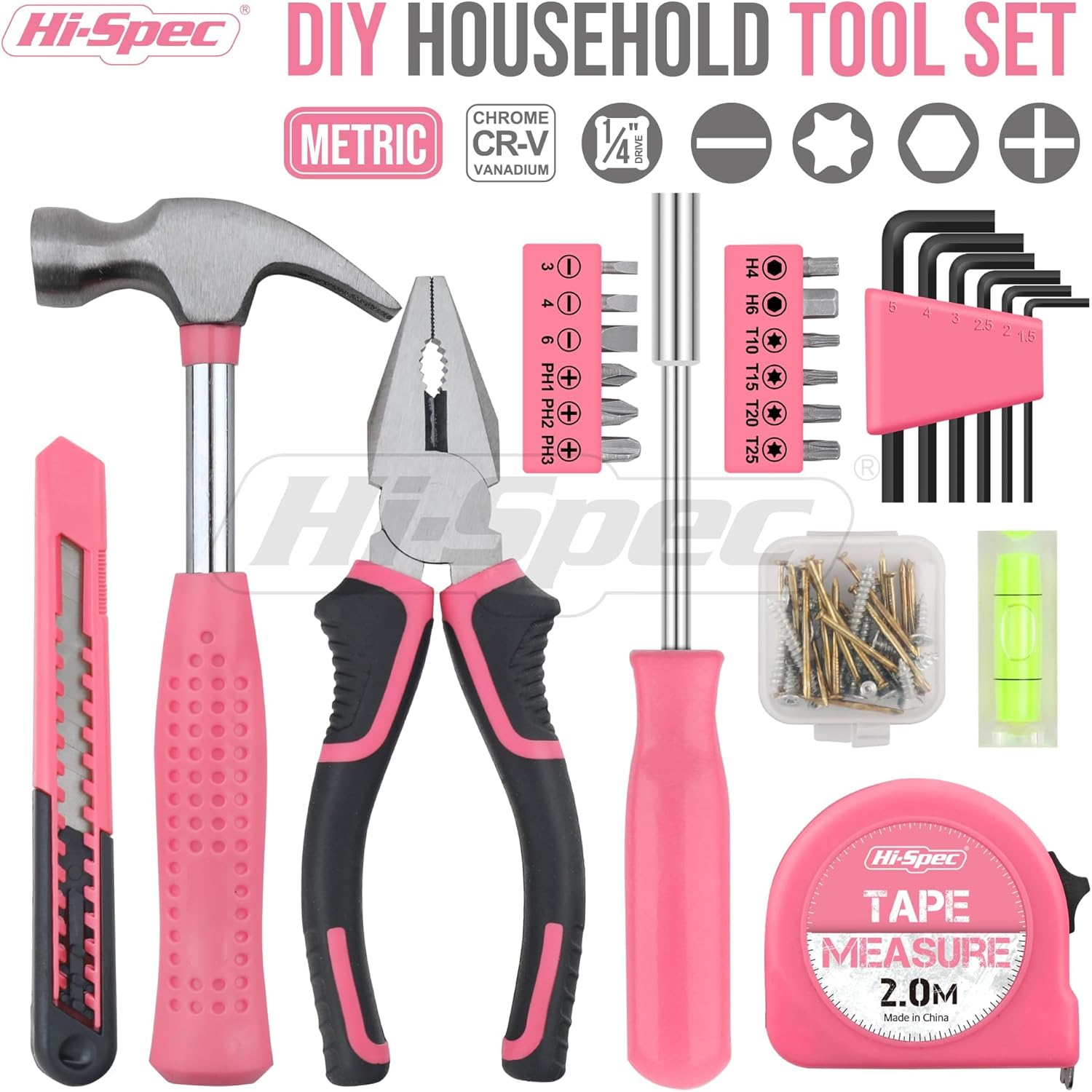 25-Piece Pink Tool Kit – Compact DIY Tool Set for Women with Carrying Case