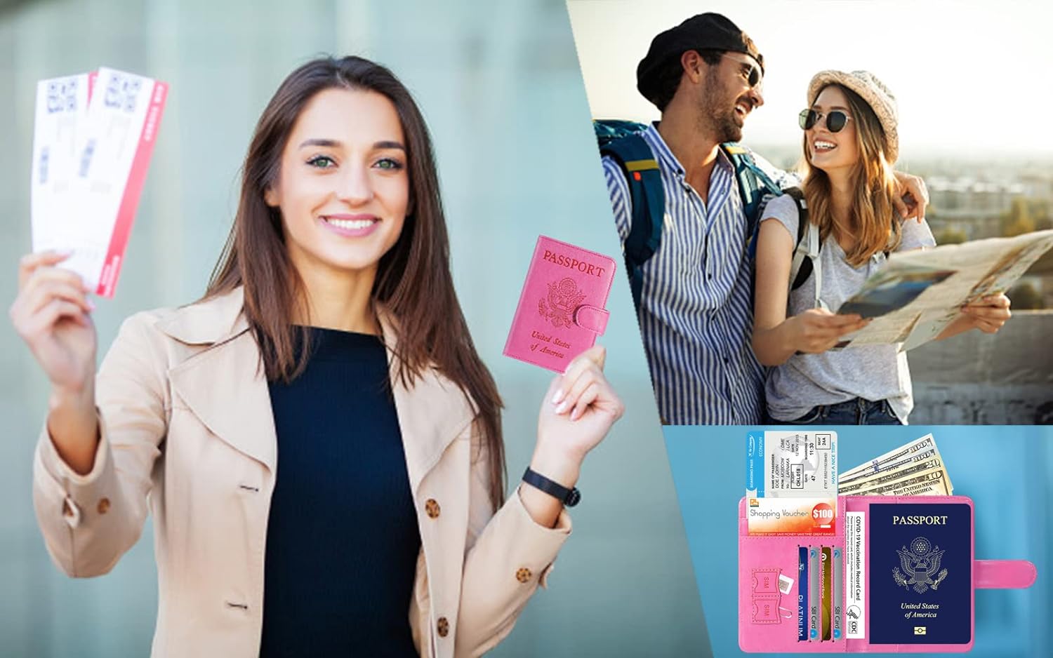 Passport Holder Cover Wallet – RFID Blocking Travel Card Case Pink