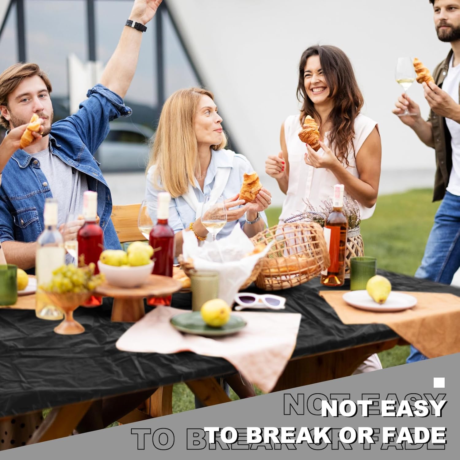 2 Pcs Plastic Elastic Fitted Tablecloths 72x30” – Waterproof Black