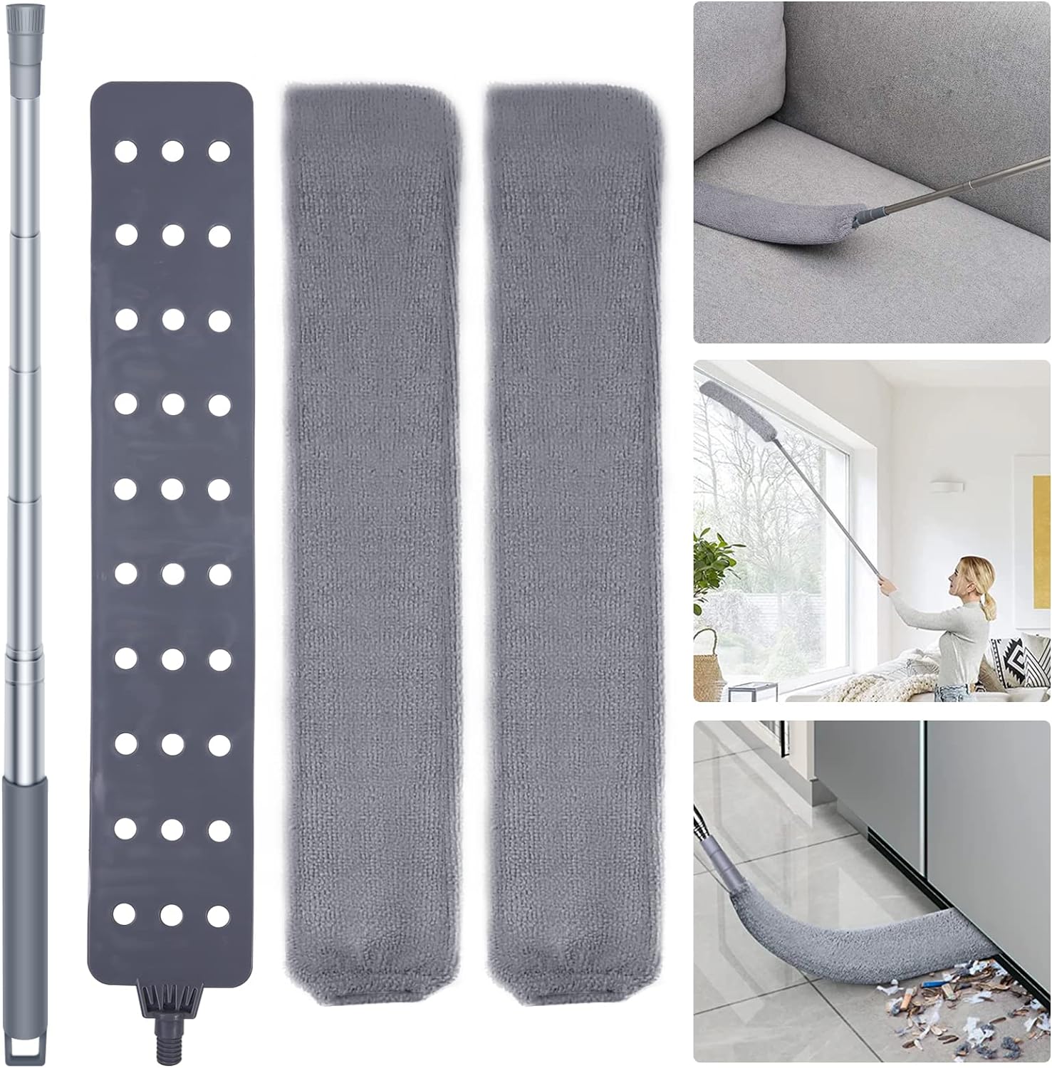 Retractable Gap Dust Cleaner with 2 Microfiber Dusting Cloths  Duster