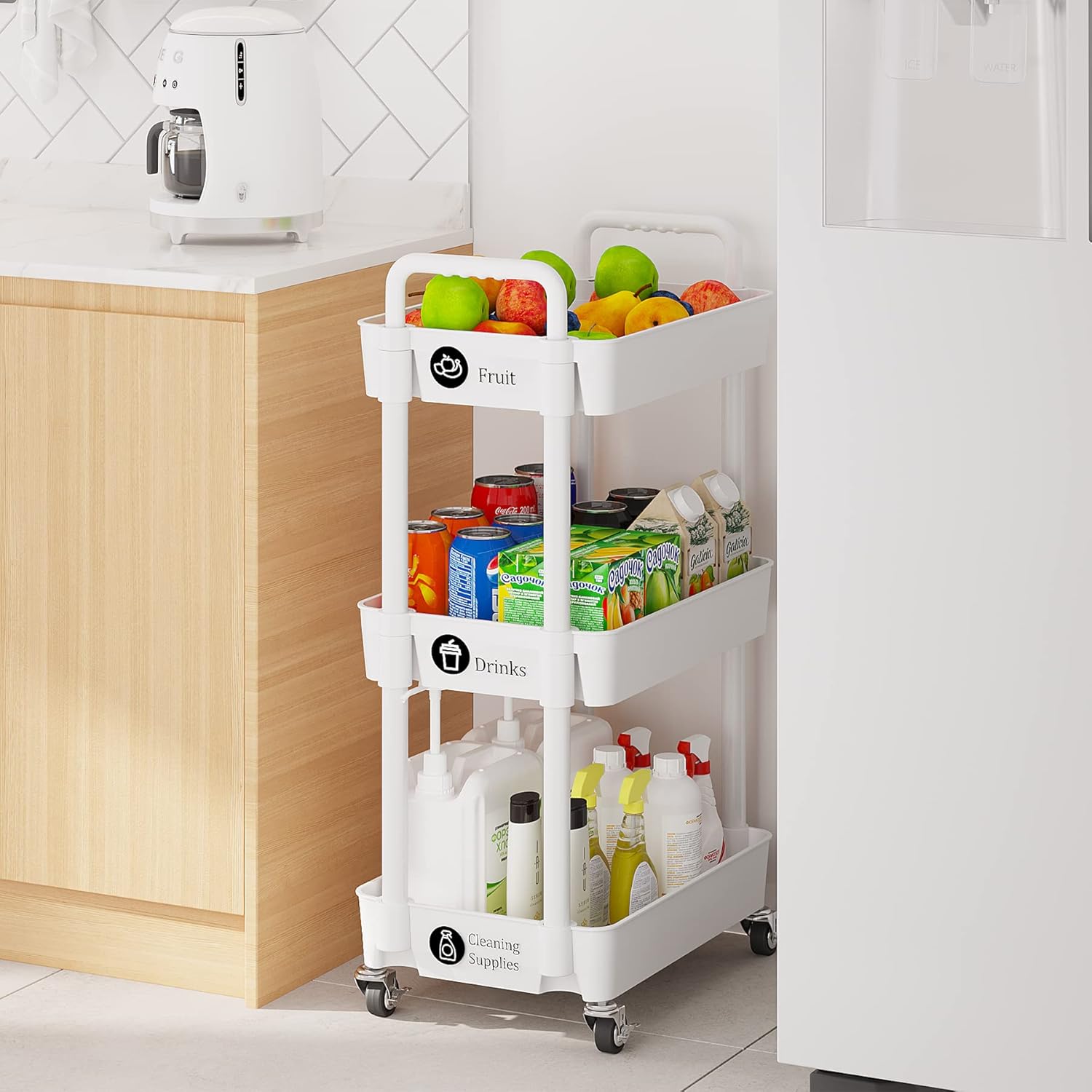 3-Tier Storage Cart Multifunction Kitchen Storage Organizer Mobile