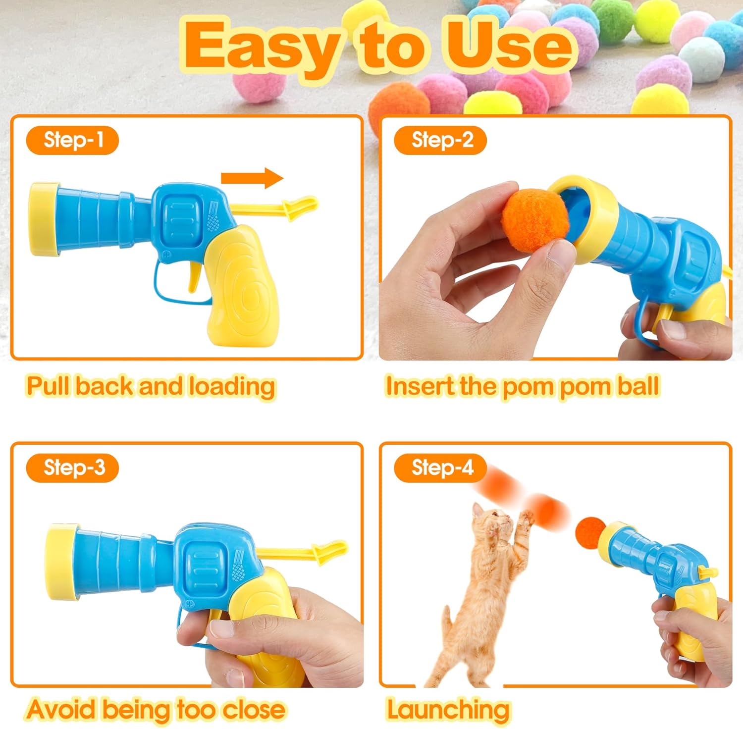 31Pcs Cat Ball Toy Launcher – 30 Plush Fuzzy Balls with Toy Gun