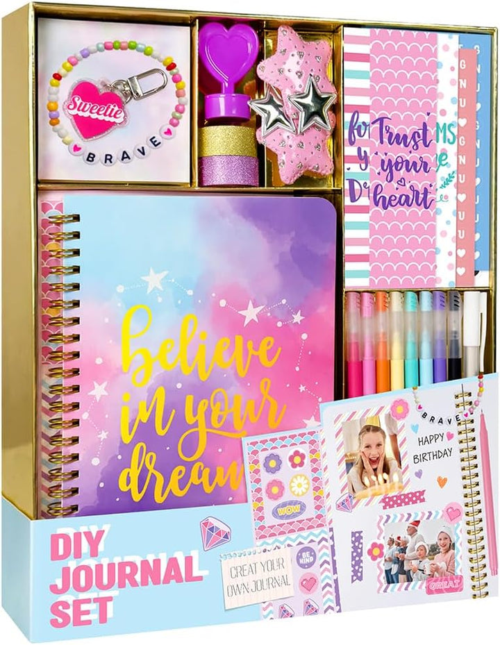 DIY journal set with stationery items in a box