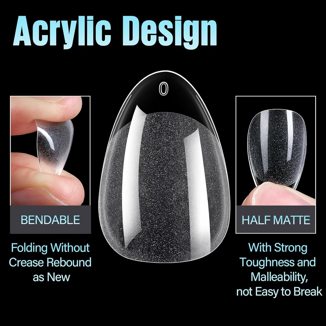 Acrylic Short Almond Nail Tips – 240 Pcs Half Matte Soft Acrylic 12 Sizes Pre-Shaped Cover