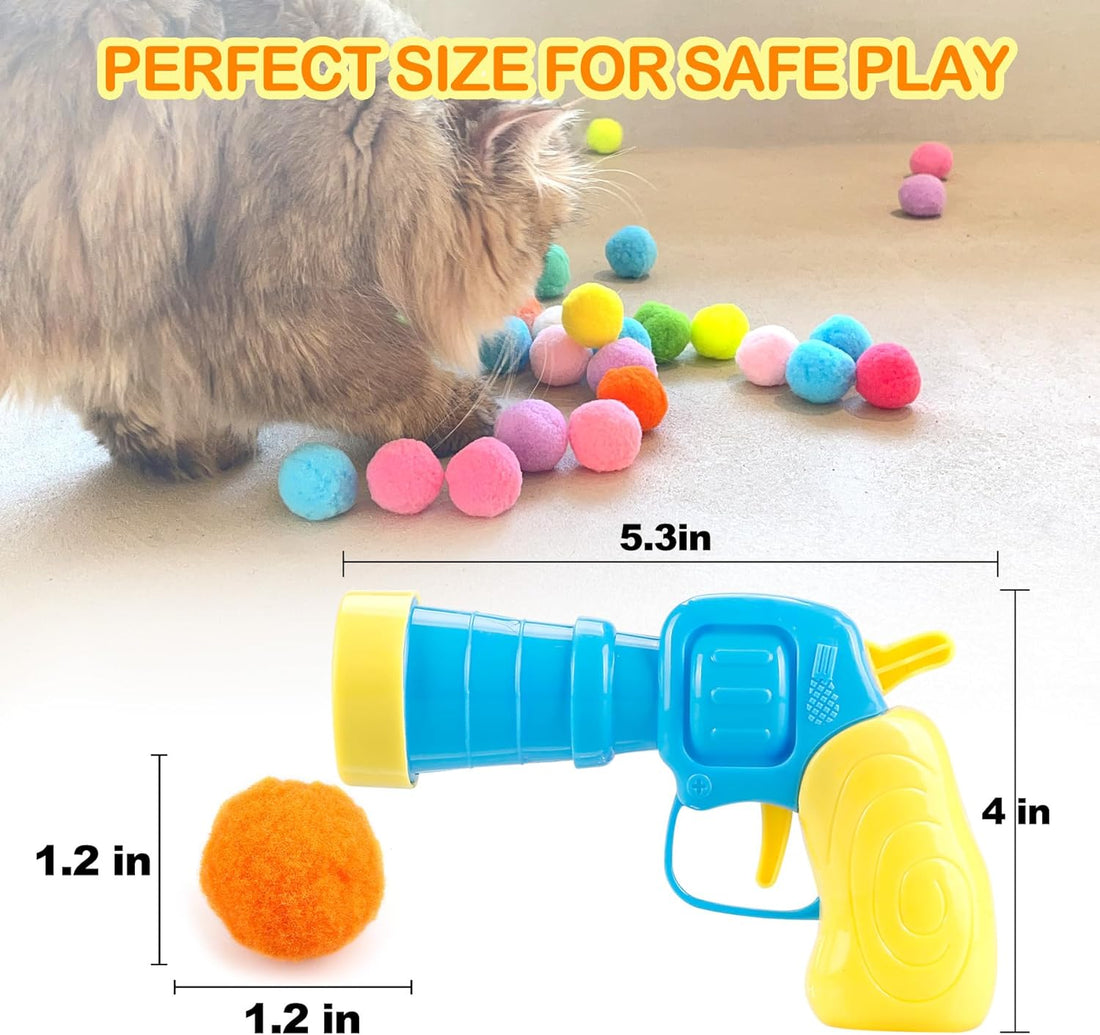 31Pcs Cat Ball Toy Launcher – 30 Plush Fuzzy Balls with Toy Gun