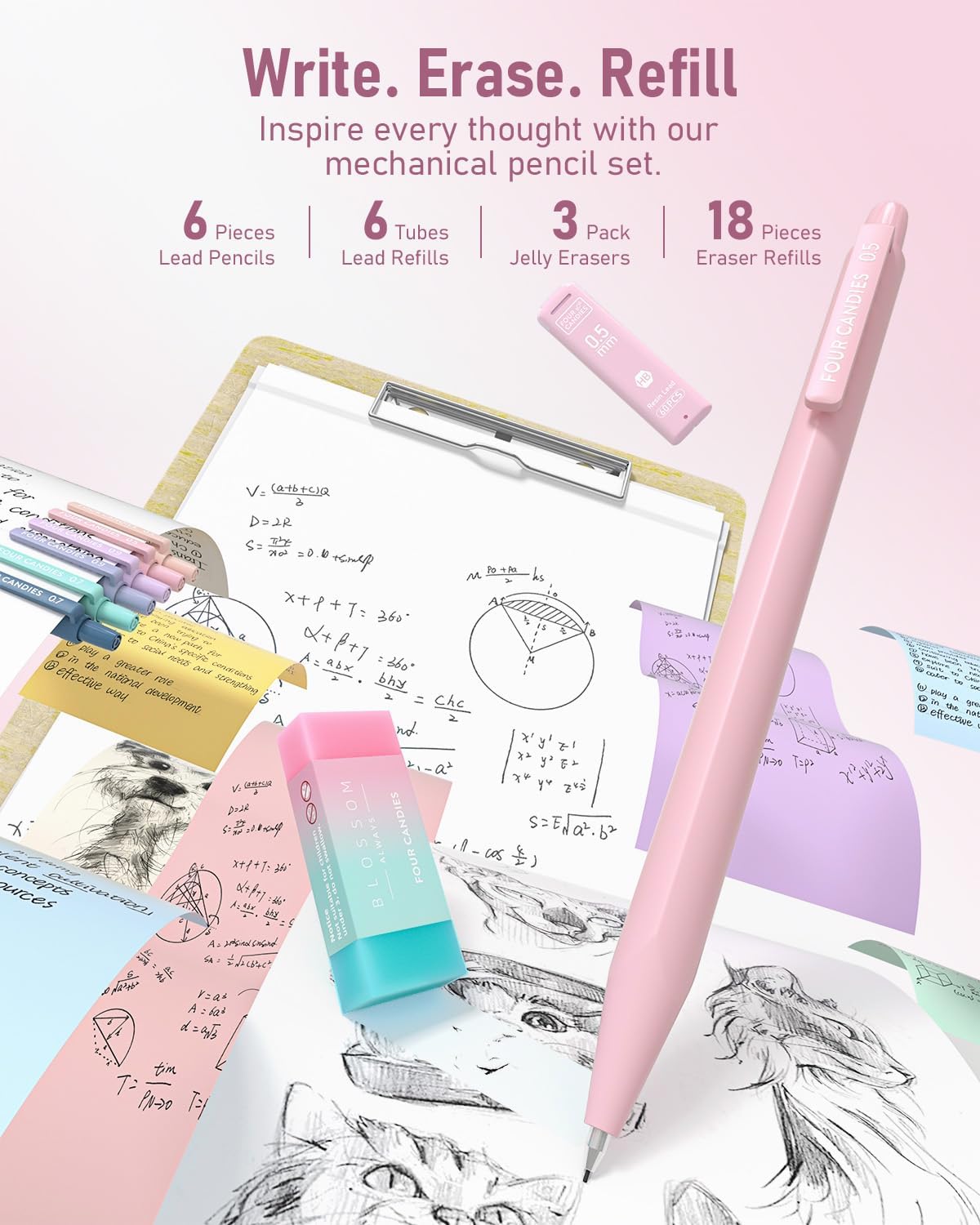 39-Piece School Supplies Set with Pink Pencil Case – Highlighters