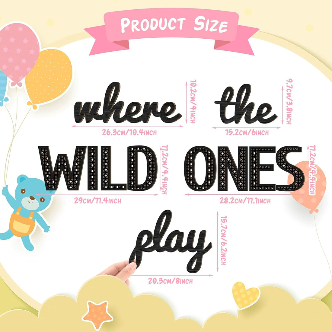 "Where the Wild Ones Play" Wooden Wall Sign – 23" Black Nursery & Playroom Decor