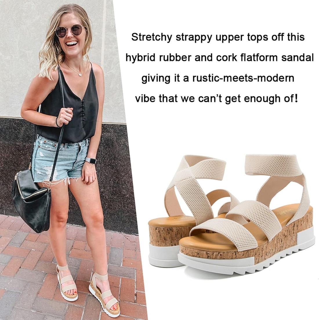 Women’s Wedge Platform Sandals – Cork Design with Elastic Strap