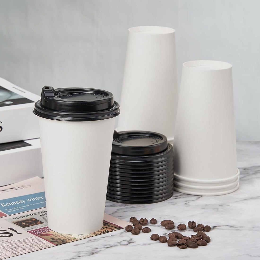 Disposable Paper Coffee Cups with Lids – 100 Pack Leak-Proof Hot Cups