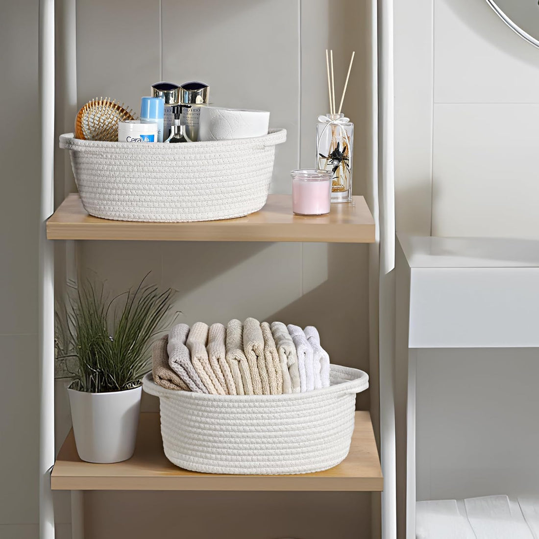 2 Pack Small Woven Gift Baskets with Ribbons & Bags – Decorative Cotton Rope