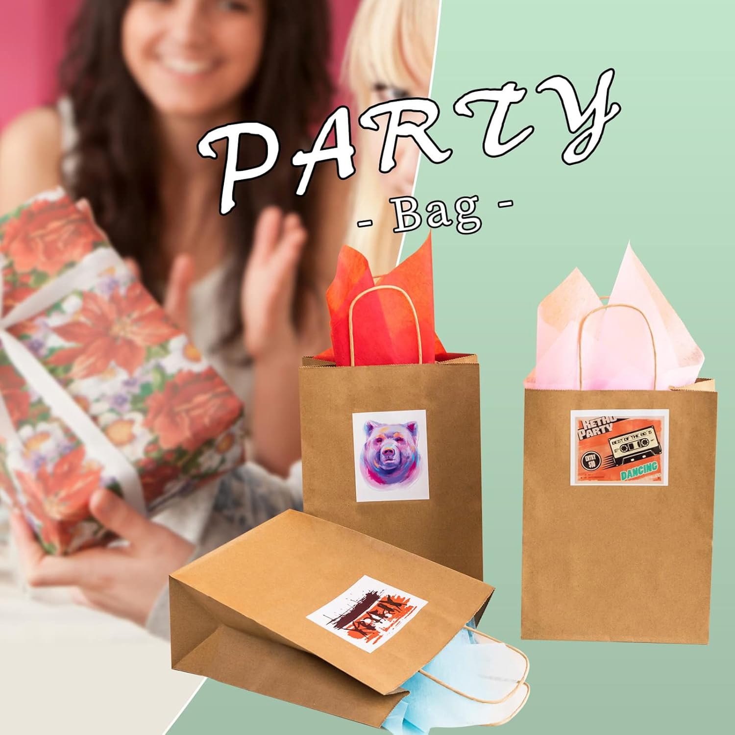 Brown Paper Bags with Handles – Bulk 100 Pcs (8x4.5x10.8 Inch)