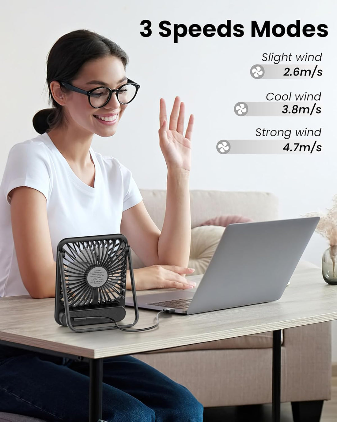 USB Desk Fan – Ultra Quiet 5” Personal Fan with 3 Speeds & 180° Tilt